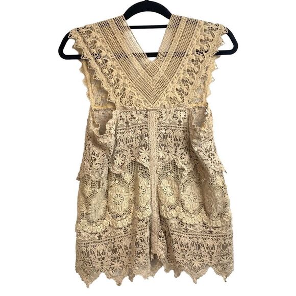 Johnny Was Boho Cream Lace Tiered Crochet Top Blouse Size Small - Picture 2 of 6